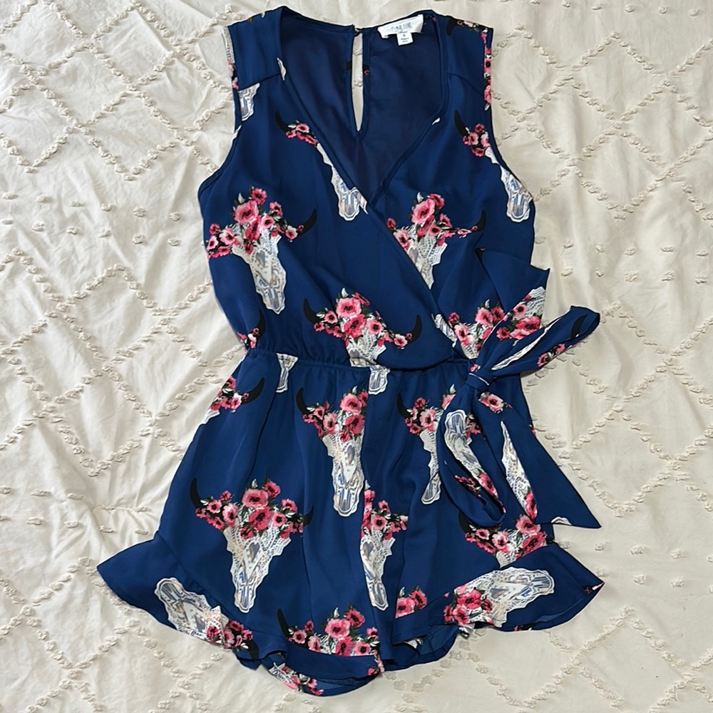 Peach Love California Blue Floral Romper